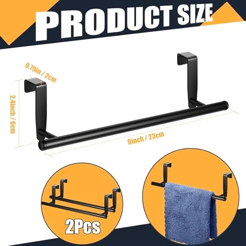 2 Pack Over Cabinet Towel Holder, Stainless Steel Towel Rack for Cabinet, 9 Inch for Home Kitchen Bathroom Doors view 2