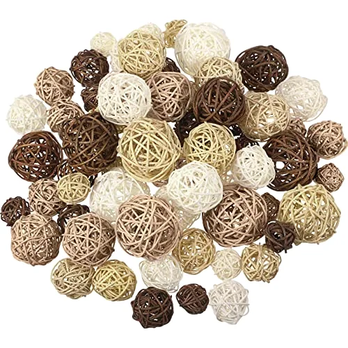 72 Pcs Wicker Rattan Balls, Vase Bowl Fillers,Boho Neutral Set