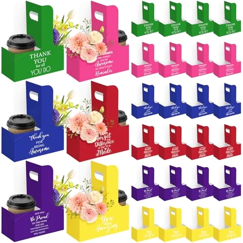 30 Pack Employee Appreciation Gifts 2 Cup Drink Carrier with Handle Disposable Coffee Cup Holder Thank You Gifts Bulk for Staff Coworkers Workers Teacher Doctors