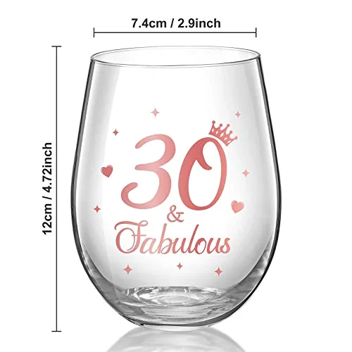 Birthday 17 Oz Stemless Wine Glass Gifts, 30 and Fabulous view 3