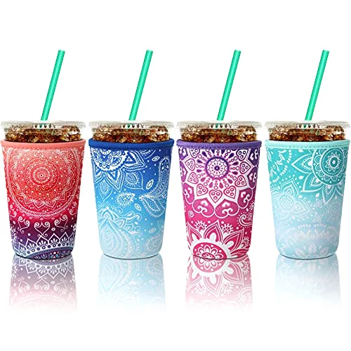 4 Pcs Iced Coffee Sleeves, 22-24 oz Medium, Flower Style