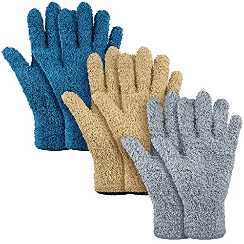 3 Pairs Microfiber Dusting Gloves for Plants Leaf, Large