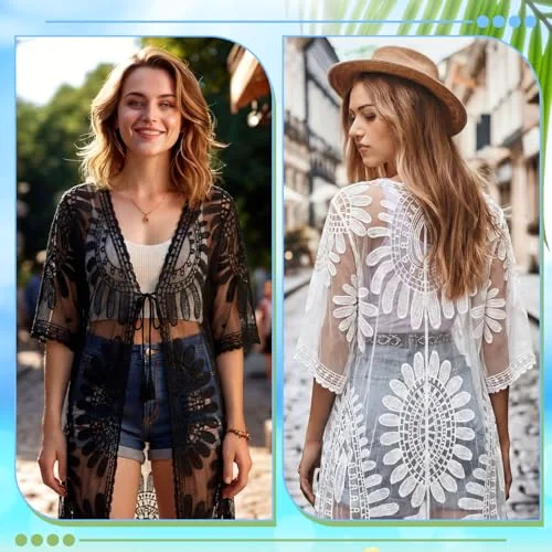 2 Pcs Swimsuit Cover up for Women Summer Swimwear Beach Bathing Suit Cover up Bikini Dress for Poolside Seaside Party view 4