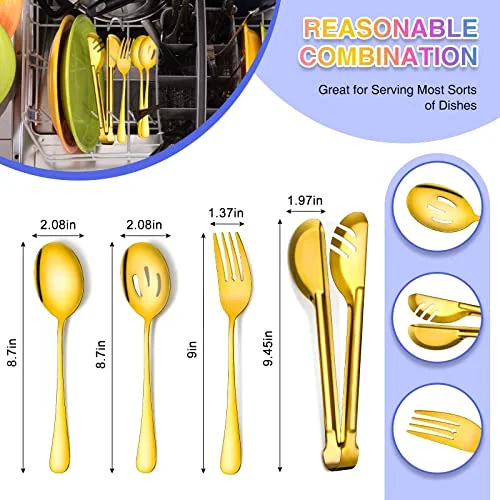 15 Pieces Gold Serving Utensil Set, Stainless Steel Buffet view 2