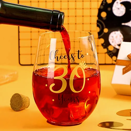 Cheer to 30 Birthday Stemless Wine Glass 30th Birthday Wine Glass Present for Men Women 30th Birthday Party Wedding Anniversary Party Decorations 17 oz view 2