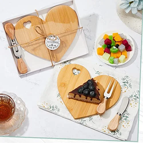 Bridal Baby Shower Favor Heart Cheese Board, Bamboo Color, 24 Set view 4