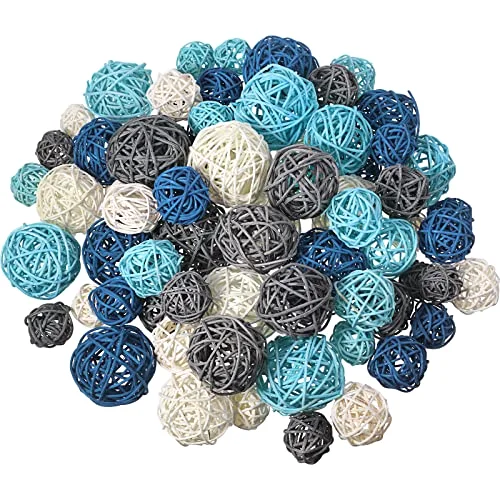 72 Pcs Wicker Rattan Balls, Vase Bowl Fillers,Teal Navy Set