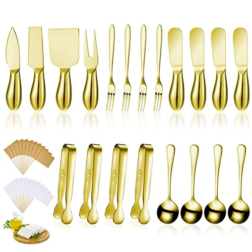Charcuterie Board Accessories Cheese Knife Set, Golden, 20 Pieces