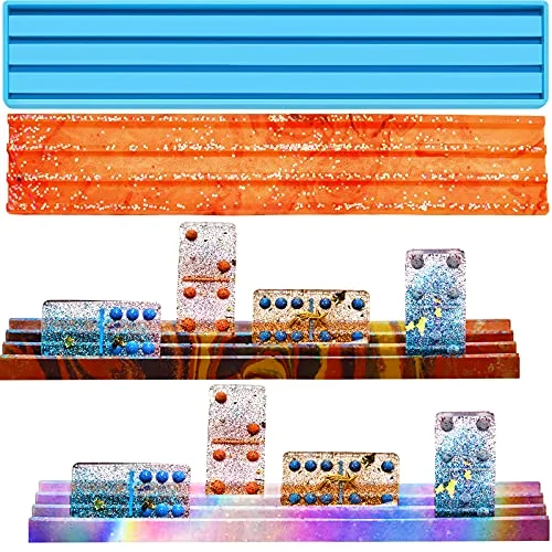 Resin Domino Mold Silicone 3D Domino Box Mold Epoxy Resin Tile Racks Molds for Epoxy, Clay, Soap, Candle DIY Crafts Making, Blue