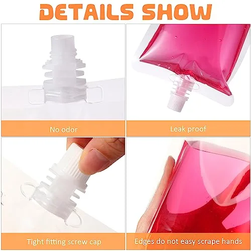 250 Pieces Plastic Liquid Pouch Reusable Juice Pouches Travel Water Leak Proof Bags Bulk with Collapsible Silicone Funnel for Travel Outdoor view 2