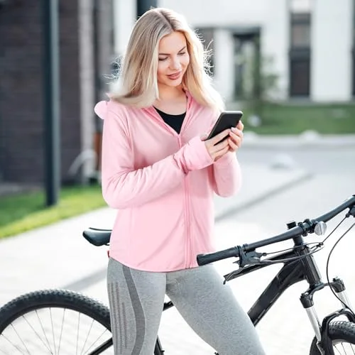 3pcs Women's Sun Protection Hoodie Clothing UPF 50+ Jacket with Face Mask Lightweight Full Zip up Long Sleeve Sun Shirt Hiking Running Outdoor Cool UV Block White Pink Blue view 2