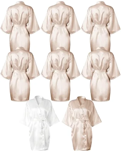 8 Pcs Bridesmaids Robes for Women Silk Satin Kimono Short Robe Bulk Bridal Party Wedding Sleepwear