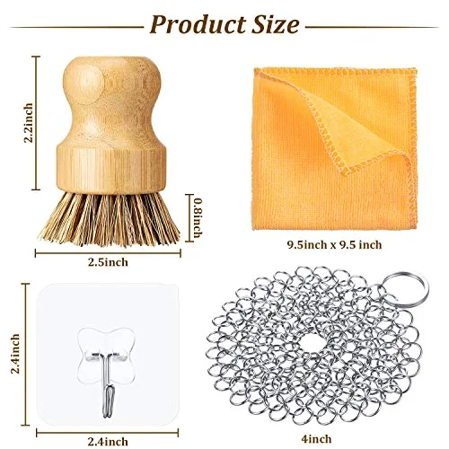 7 Pcs Cast Iron Cleaning Kit,Chainmail Scrubber Brush view 3