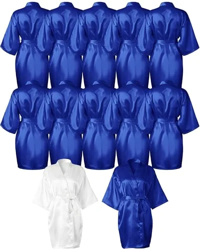 12 Pcs Bridesmaid Robes for Women, One Size, White, Blue