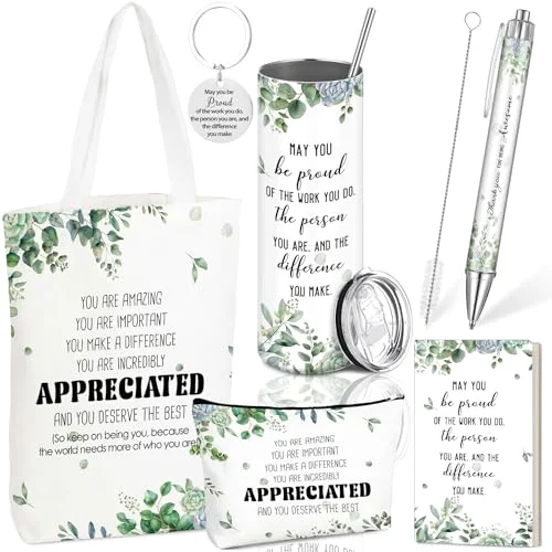6 Pcs Employee Appreciation Gifts Set for Women, Thank You Gift for Graduation CNA Week Social Work Teacher Nurse Coworker Staff, May You Be Proud Cup Inspirational Bag Pen Journal Keychain