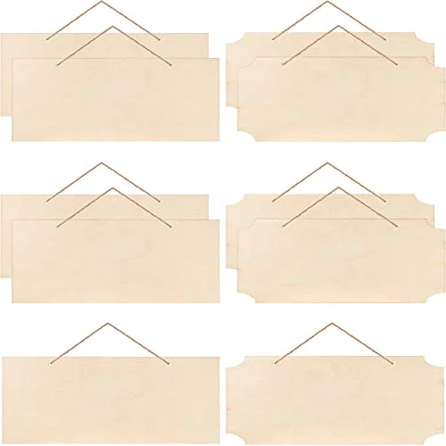 10 Pcs Unfinished Hanging Wood Sign 9.8 x 3.9 Inch Rectangle Blank Wooden Plaque Blank Hanging Wooden Slices Banners with Ropes for Painting Writing DIY Home Crafts