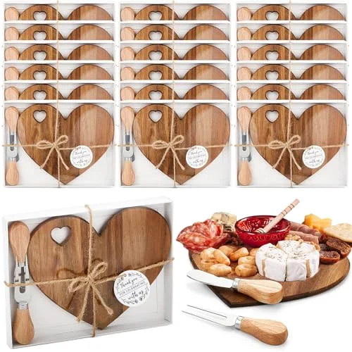 Bridal Baby Shower Favor Heart Cheese Board, Acacia Color, 18 Set