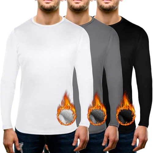 3 Pack Men Thermal Shirt, Black, Dark Gray, White, Small