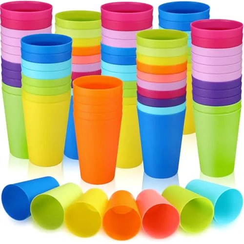 150 Pcs Reusable Plastic Cups Drinking Cups Colorful Unbreakable Juice Tumblers Dishwasher Safe Stackable Kids Drinking Tumblers Assorted Colors for Party Picnic