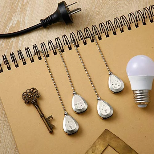 8 Pcs Bronze Ceiling Fan Pull Chain Extension Pendant Ornament 12 Inch Sliver Ceiling Pull Chain Extender Classic Drop Shaped Pendant Beaded Ball Cord for Fan Light Lamp with Connector view 3