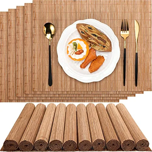 Set of 24 Bamboo Placemats 15.8x12 Inch Sushi Rolling Mat Japanese Style Wicker Placemats Washable Heat Resistant Table Mats for Dinner Kitchen Wedding Party
