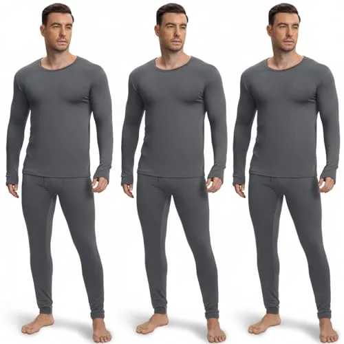 3 Sets Men's Thermal Underwear Long Underwear Base Layer with Fleece Lined for Winter Cold Weather