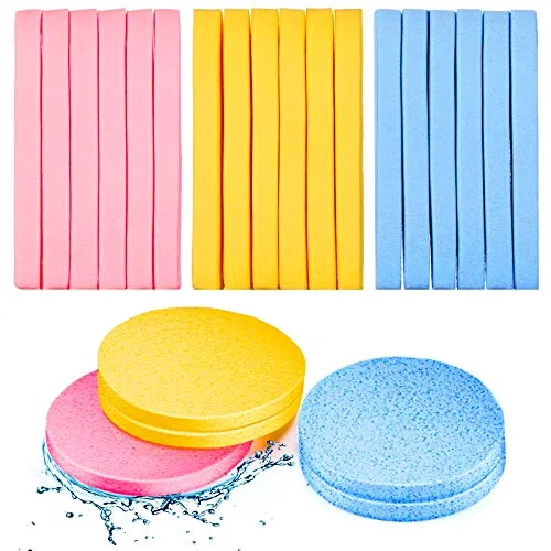 120 Pcs Compressed Facial Cleansing Sponges,Pink, Yellow, Blue