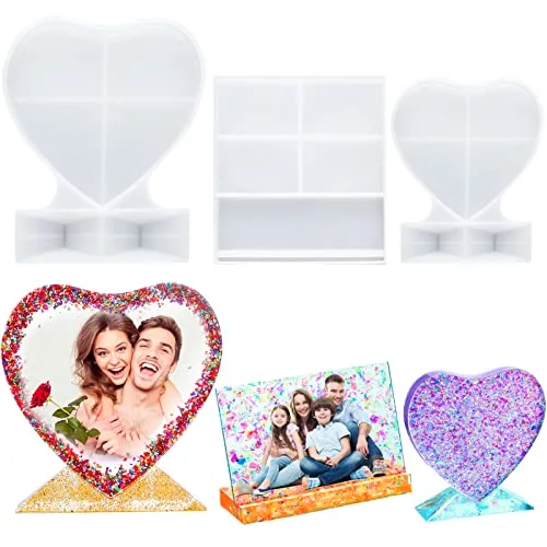 3 Pieces Resin Picture Frame Mold Heart Resin Mold Rectangle Epoxy Table Molds for DIY Personalised Picture Frame Epoxy Moulds Art Craft for Wedding Home Decor