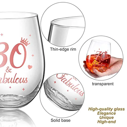 Birthday 17 Oz Stemless Wine Glass Gifts, 30 and Fabulous view 4