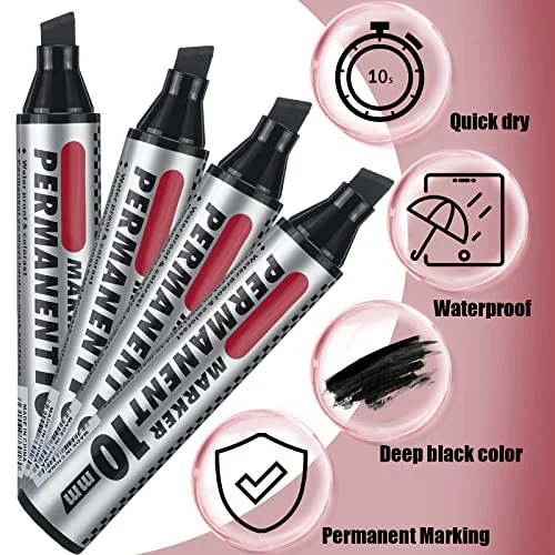 100 Pack Jumbo Size Markers Bulk, Black 10mm Chisel Tip Large Marker Pens, Waterproof Quick Dry Markers for Industrial Art, Work on Metal Wood Plastic Glass view 4