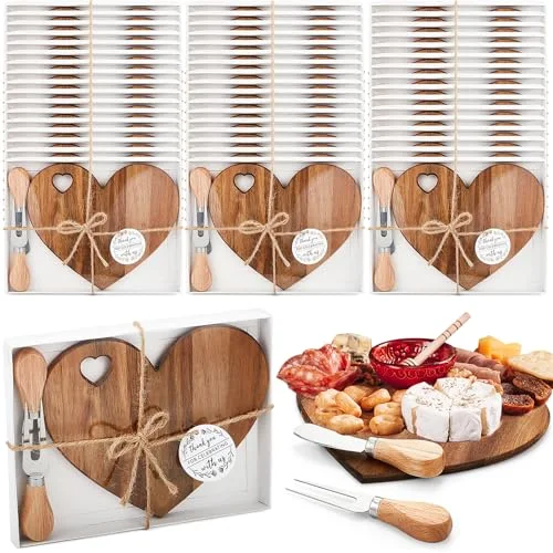 Bridal Baby Shower Favor Heart Cheese Board, Acacia Color, 50 Set