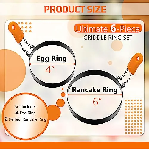 6 Pcs Egg Rings for Griddle Nonstick Pancake Molds,4, 6 Inch view 2