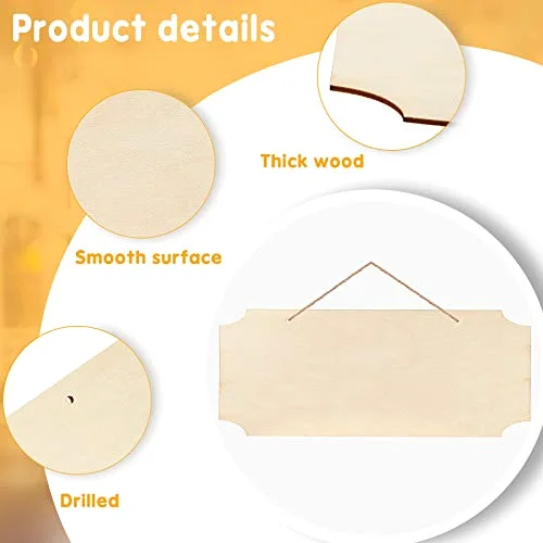 20 Pcs Blank Wood Signs Unfinished Plaques with Ropes,2 Styles view 3