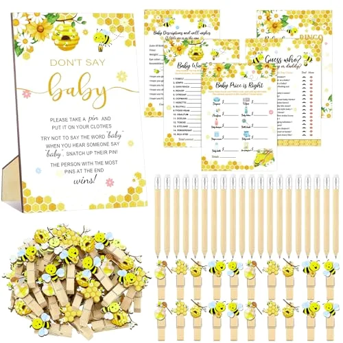 321 Pcs Honey Bee Baby Shower Decorations a Little Honey Is on The Way Baby Shower Games 5 Sets Serve 50 Guests for Bee Themed Gender Reveal Party Decorations Supplies
