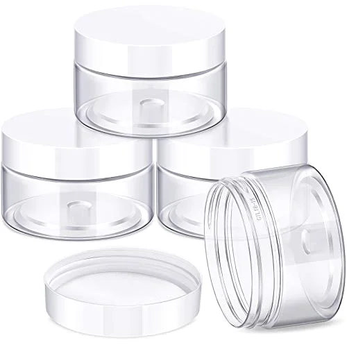 4 Pcs Plastic Jars Wide Mouth with Lids,1 Ounce,White