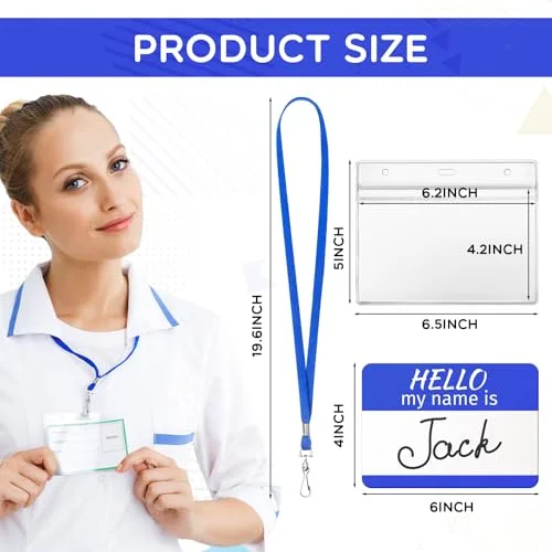 30 Sets Blue 6 x 4 in Name Badge Holders with Lanyards view 2