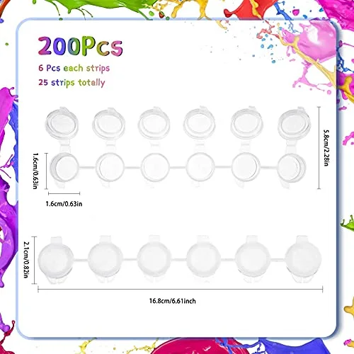200 Strips 1200 Pots Empty Paint Pots with Lids Mini Plastic Paint Storage Container Strips Art Painting Craft Supplies for Classrooms Schools Paintings Art Festivals view 2