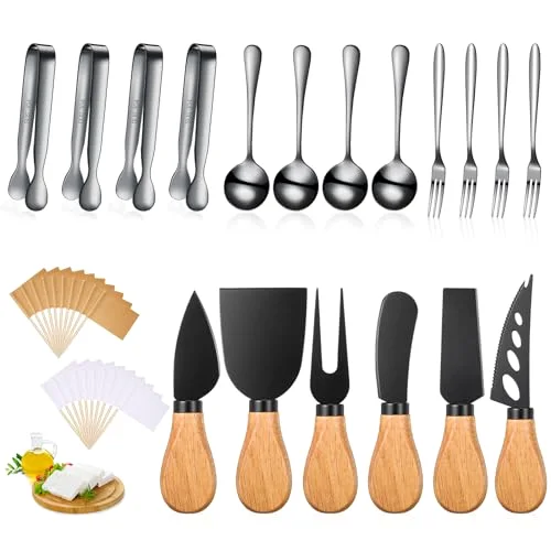 18 Pieces Charcuterie Board Accessories Spreader Knife Set Cheese Butter Spreader Knife Charcuterie Utensils with Wooden Handles Mini Serving Tongs Spoons Forks for party Wedding Christmas