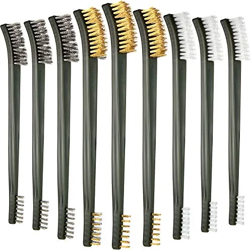 9 Pcs Mini Wire Brush Set – Stainless Steel, Brass & Nylon – Rust Removal, Welding Slag, Automotive Parts Cleaning, Detail Scrub Brushes