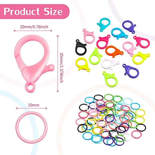 Multicolor Hard Plastic Clips Plastic Lobster Claw Clasps and Open Jump Rings, Cute Lanyard Snap Hooks for Key Chain Ring DIY Handmade Crafts Chain Clasp view 2