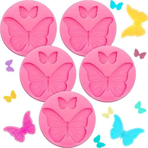 5 Pcs Mini Butterfly Silicone Molds Cute Butterfly Fondant Cupcake Topper Chocolate Candy Resin Epoxy Molds for Sugarcraft Cake Decorating, Polymer Clay Soap Craft DIY Tool