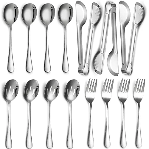 15 Pieces Silver Serving Utensil Set, Stainless Steel Buffet