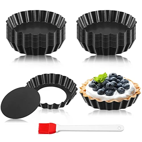 24 Pcs Mini Tart Pans 4 Inch with Removable Bottom Round Nonstick