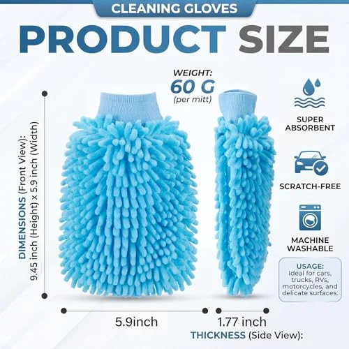 30 Pcs Car Wash Mitts Bulk Microfiber Scratch Free Detailing Chenille Car Washing Gloves Hand Double Sided Absorbent Cars Sponge for Washing Cleaning Trucks Boats, 9.45 x 5.9 Inch view 2
