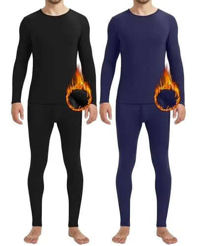 2 Pack Men Thermals Top and Bottom Set Undergarments Lined Thermal Underwear Men Base Layer for Fall Winter