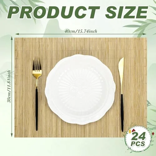 12 Set Bamboo Placemats 15.8 x 12 Inch Sushi Rolling Mat Japanese Style Wicker Placemats Washable Heat Resistant Table Mats for Dinner Kitchen Wedding Party view 3