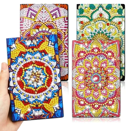 4 Pcs Diamond Mandala Flower Notebook Kits 3 x 5 in DIY Mandala Cover Notebook Crystal Journal Sketchbook Notepad for Men Women Birthday Crafts Gift Drawing Painting
