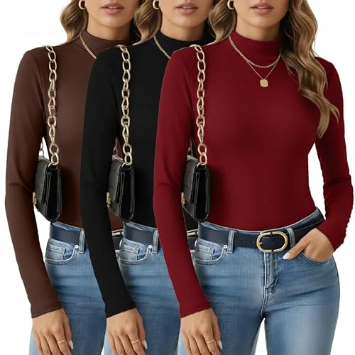 3 Pcs Women Thermal Turtlenecks Shirts Soft Turtle Necks Tops Winter Compression Long Sleeve Base Layer Tops