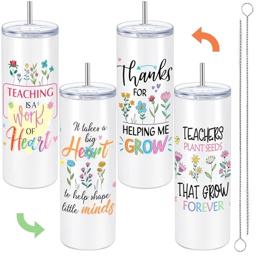 2 Pcs Teacher Tumbler 20 Oz Skinny with Lid Straw,Flower
