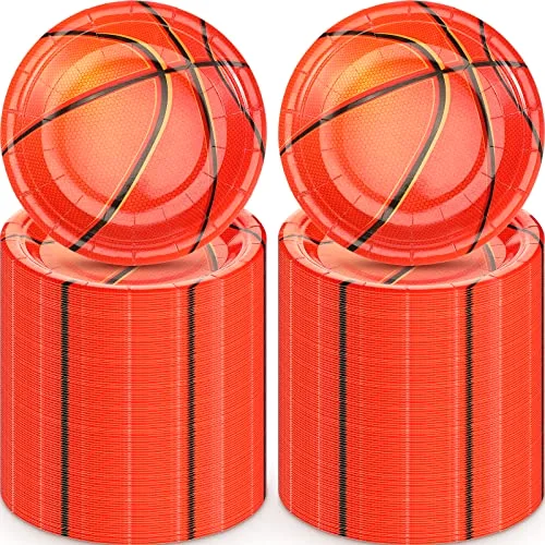 200 Pcs Basketball Paper Plates 7 Inch Disposable Cake Platter for Sports Themed Birthday Party Supplies Decorations